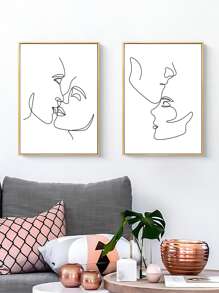 2pcs Abstract Figure Graphic Unframed Painting - Black and White - View 1