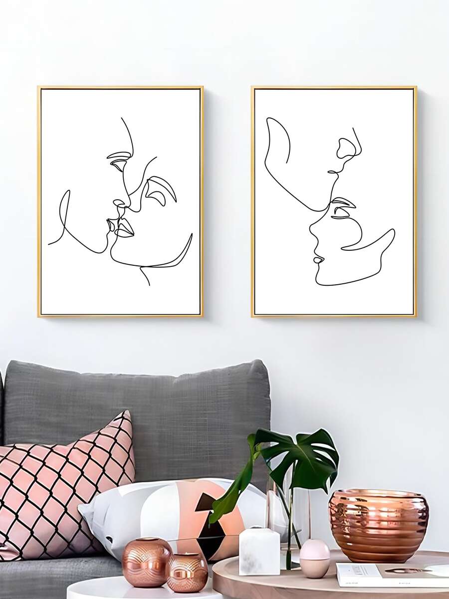 2pcs Abstract Figure Graphic Unframed Painting - Black and White - View 1