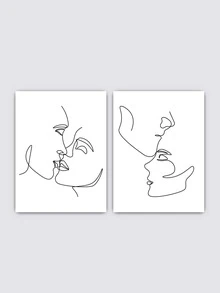 2pcs Abstract Figure Graphic Unframed Painting - Black and White - View 5