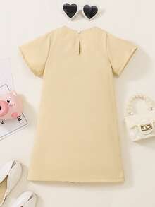 Niñas Vestido de cuadros ribete con fruncido de espalda con abertura de ojo - Albaricoque - Ver 2