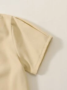 Niñas Vestido de cuadros ribete con fruncido de espalda con abertura de ojo - Albaricoque - Ver 7