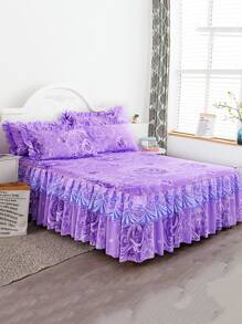 1 Họa Tiết Hoa Giường Váy, Chất Liệu Vải Hiện Đại Ren Viền Chăn Ga Giường Váy Cho Gia Đình - Màu tím - Xem 1