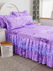 1 Họa Tiết Hoa Giường Váy, Chất Liệu Vải Hiện Đại Ren Viền Chăn Ga Giường Váy Cho Gia Đình - Màu tím - Xem 4