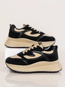 Letter Patch Decor Lace-up Front Wedge Sneakers - Multicolor - View 3