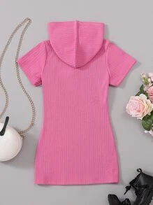 SHEIN 小女童翻蓋口袋連帽T恤連衣裙不附帶包 - 粉色 - 查看 2