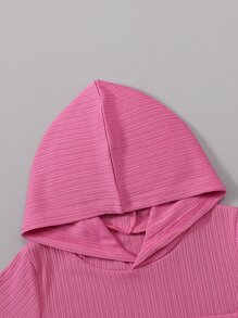 SHEIN 小女童翻蓋口袋連帽T恤連衣裙不附帶包 - 粉色 - 查看 3