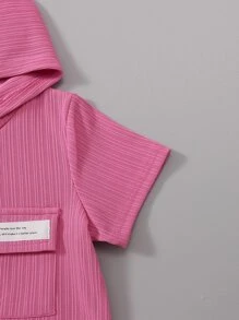 SHEIN 小女童翻蓋口袋連帽T恤連衣裙不附帶包 - 粉色 - 查看 4