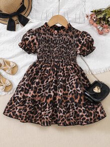Toddler Girls Leopard Print Puff Sleeve Dress - Multicolor - View 1