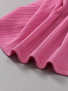 SHEIN 小女童翻蓋口袋連帽T恤連衣裙不附帶包 - 粉色 - 查看 7