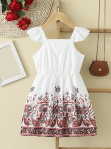 Toddler Girls Floral Print Ruffle Trim Dress - White - View 2