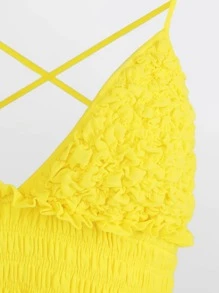 Hauture Đầm Mini Halter Crisscross hở lưng viền ren - Màu vàng - Xem 6