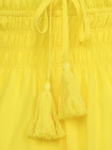 Hauture Đầm Mini Halter Crisscross hở lưng viền ren - Màu vàng - Xem 8