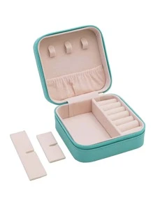 Portable Travel Earrings Storage Box, Mini Ring Storage Case, Necklace Storage Box - Green - View 5