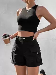 SHEIN EZwear 側翻蓋口袋卷邊工裝短褲