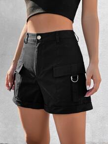 SHEIN EZwear 側翻蓋口袋卷邊工裝短褲