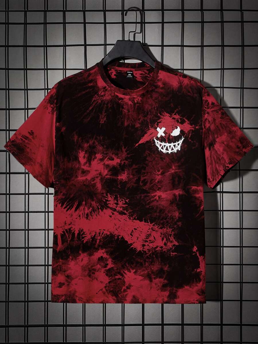 EASEVO Hombres Camiseta algodón de tie dye con estampado de expresión - Multicolor - Ver 1