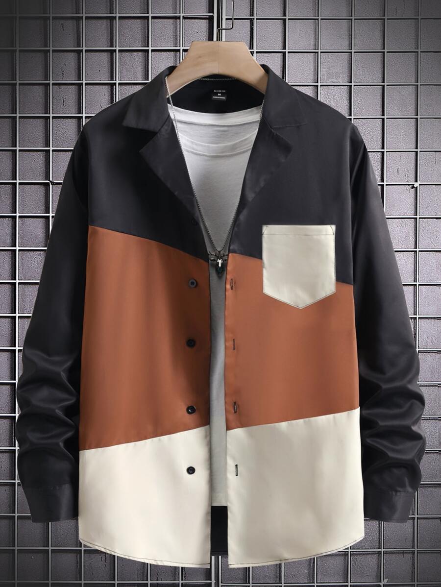 Manfinity Men Colour Block Pocket Patched Shirt Without Tee - Multicolor - View 1