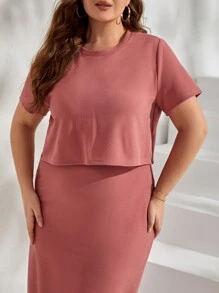 SHEIN LUNE 大碼素色T恤和半身裙 - 珊瑚粉 - 查看 6