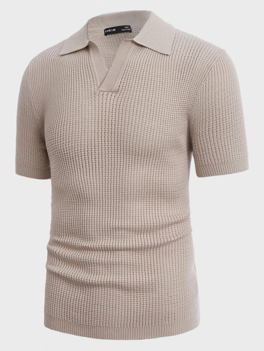 Manfinity Hombres Top unicolor de punto de malla - Caqui - Ver 1