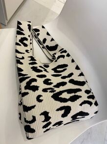 Lightweight,Business Casual Leopard Pattern Crochet Bag For Teen Girls Women College Students,Rookies & White-collar Workers Perfect for Office,College,Work ,Business,Commute,Outdoors, Travel, Outings - Black and White - View 3