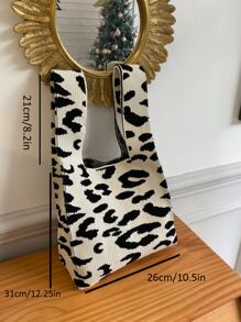 Lightweight,Business Casual Leopard Pattern Crochet Bag For Teen Girls Women College Students,Rookies & White-collar Workers Perfect for Office,College,Work ,Business,Commute,Outdoors, Travel, Outings - Black and White - View 7