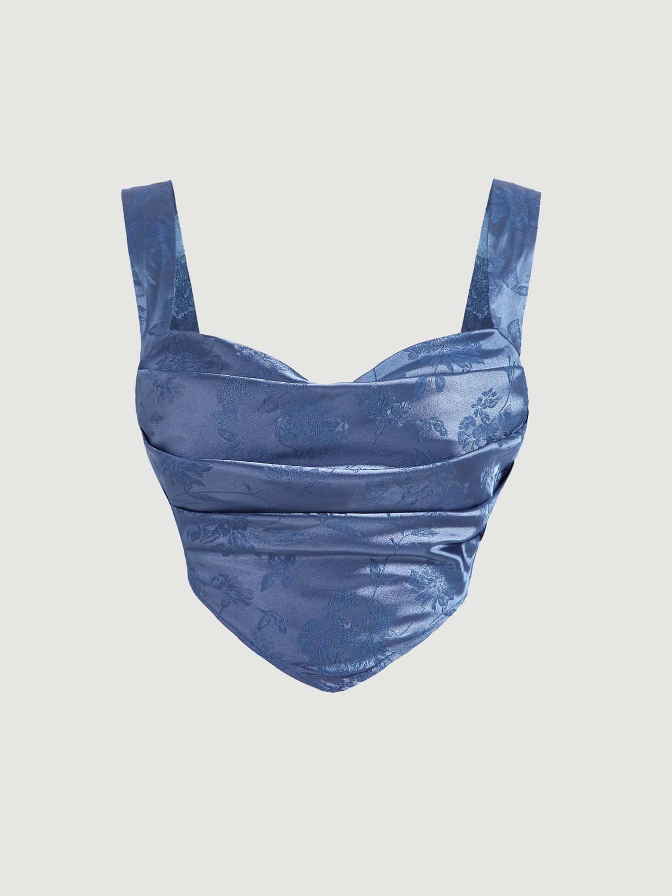 SHEIN MOD Floral Jacquard Ruched Bandana Hem Crop Cami Top - Blue - View 1