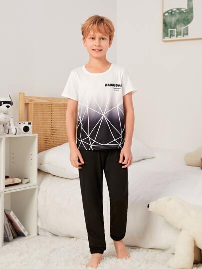 Boys Letter & Geo Print Ombre PJ Set