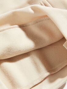 SHEIN EZwear Slogan & Cartoon Graphic Kangaroo Pocket Drawstring Thermal Hoodie - Apricot - View 4