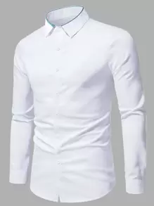 Manfinity Mode 男士素色前排扣襯衫 - 白色 - 查看 1