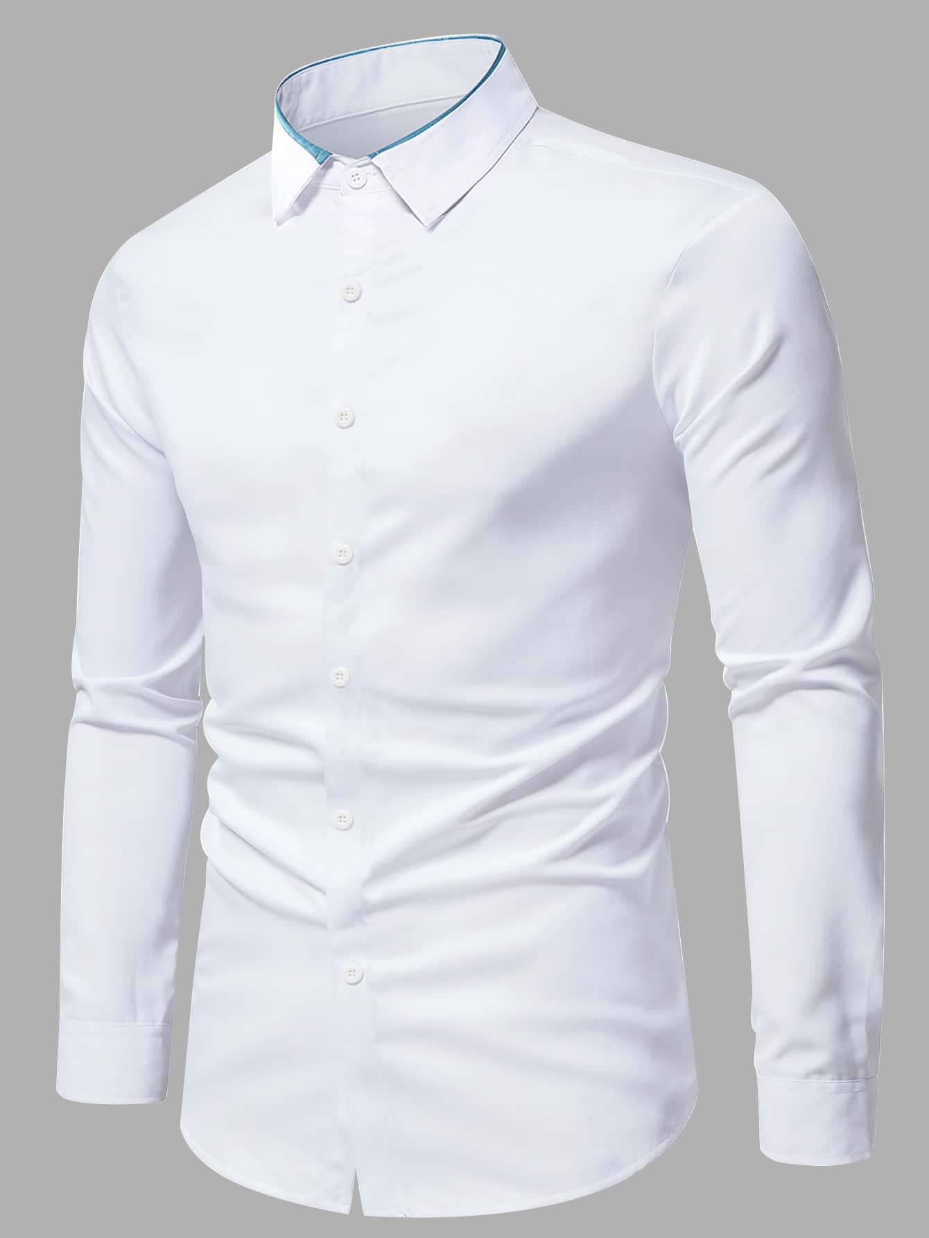 Manfinity Mode 男士素色前排扣襯衫 - 白色 - 查看 1