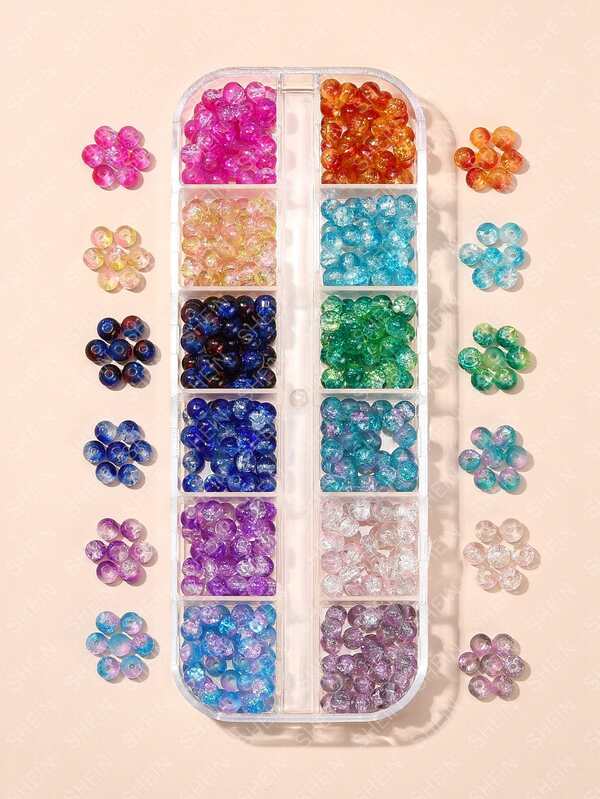1box 480pcs 12 Colors Spray Painted & Baking Painted Crackle Glass