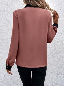 SHEIN Clasi Contrast Trim Lapel Neck Shirt - Pink - View 2