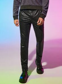 Manfinity Men Crocodile Embossed PU Leather Trousers - Black - View 4