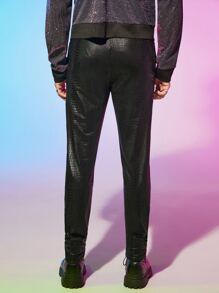 Manfinity Men Crocodile Embossed PU Leather Trousers - Black - View 5