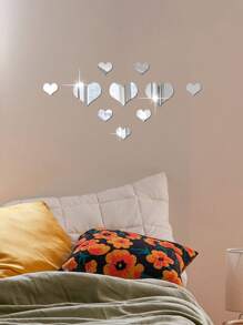 10pcs Heart Shaped Mirror Surface Wall Sticker Mirror Wall Wall Decor Room Decor Wall Mirror Mirror For Room Home Decor Bathroom Decor Living Room Decor - Silver - View 4