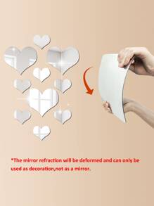 10pcs Heart Shaped Mirror Surface Wall Sticker Mirror Wall Wall Decor Room Decor Wall Mirror Mirror For Room Home Decor Bathroom Decor Living Room Decor - Silver - View 9