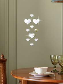 10pcs Heart Shaped Mirror Surface Wall Sticker Mirror Wall Wall Decor Room Decor Wall Mirror Mirror For Room Home Decor Bathroom Decor Living Room Decor - Silver - View 8