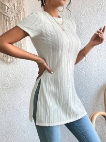 Chiquease Solid Split Hem Tee - White - View 5