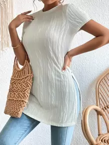 Chiquease Solid Split Hem Tee - White - View 6