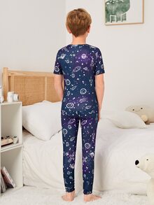 Boys Galaxy Print Snug Fit PJ Set - Navy Blue - View 2
