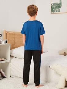 Boys Colour Block Tee & Side Stripe Trousers PJ Set - Multicolor - View 2