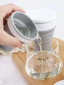 1入組可折疊矽膠杯子,北歐風矽膠水瓶適合旅行,戶外 - 灰色 - 查看 4