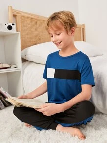 Boys Colour Block Tee & Side Stripe Trousers PJ Set - Multicolor - View 3