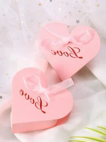 10 piezas Caja de regalo con diseño de lazo con diseño de corazón - Rosa - Ver 1