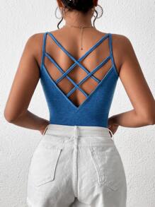 Chiquease Crisscross Backless Cami Top - Blue - View 3