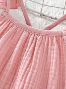 SHEIN Niñas Top de tirantes ribete con fruncido de espalda con tira cruzada ribete con fruncido - Rosa - Ver 3