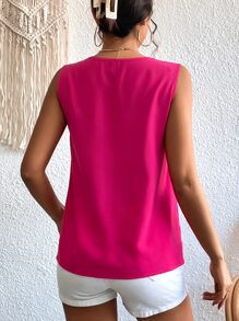 SHEIN Privé Colourblock V Neck Blouse - Pink - View 2