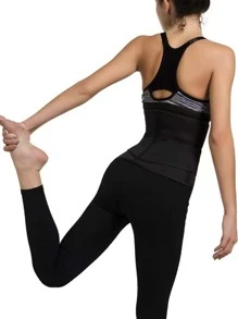 1pc Synthetic Rubber Sports Waist Belt Shapewear Waist Trainer Corset - Black - View 4