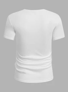 Manfinity RelaxMax Camisetas de hombre con ajuste, cuello redondo, manga corta, básica, moda de novio, ropa casual para hombre, parte superior de punto de verano - Multicolor - Ver 3