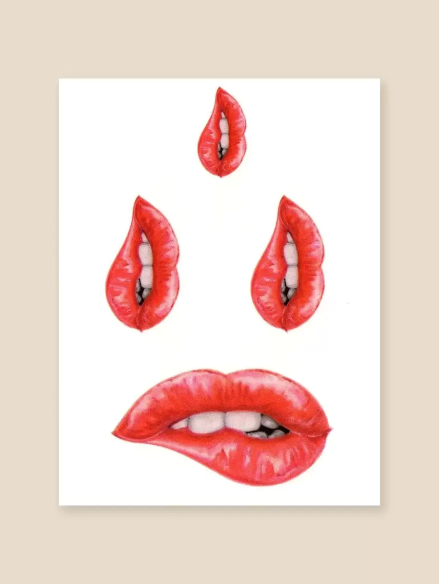 張紅唇印花臨時紋身貼紙 - 紅色 - 查看 1
